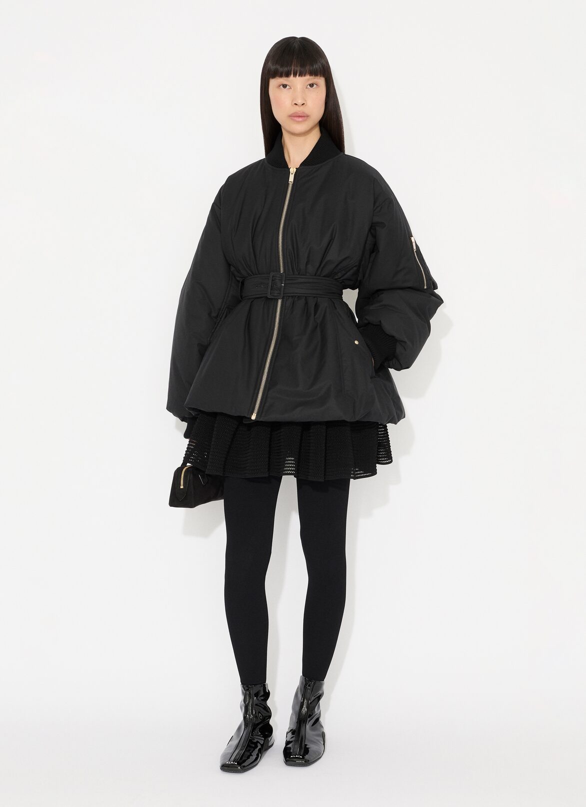 COTTON BELTED BOMBER JACKET ALAÏA BLACK COTTON BELTED BOMBER JACKET